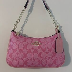 Coach Pink Signature Canvas Shoulder Bag teri purse